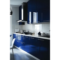 Ensemble de meubles de cuisine en bois massif bleu brillant modulaire, design moderne, armoires de cuisine personnalisées en PVC