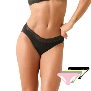 Natucare 100 Women Cute Cotton Briefs Panties Lady White Wearing Pink Black Bikini Woven Adults String Bikini Plain Dyed