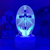 Lampe de table de chevet à changement de couleur avec croix d'église, décoration, lampe de table de bureau, batterie USB, crucifixion de Jésus, lumière nocturne en acrylique 3D à LED