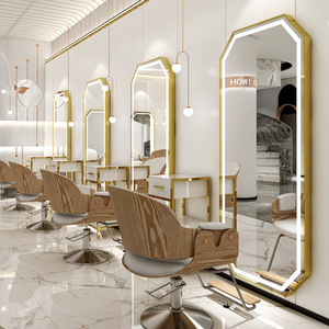 Miroir mural LED moderne grand format avec cadre métallique, accessoire de nouvelle génération pour poste de barbier - Product Image 4