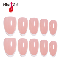 32 pièces Faux ongles à presser en ABS rose poudré, forme V French, souples, amande, amovibles, emballage personnalisé OEM, vente en gros