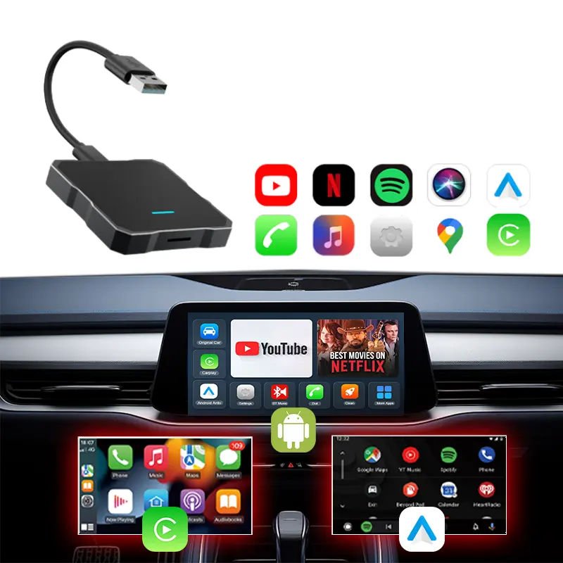 PhoebusLink Adaptador CarPlay sem fio personalizado Android smart ai Box com YouTube Netflix para Apple CarPlay Instalação Universal