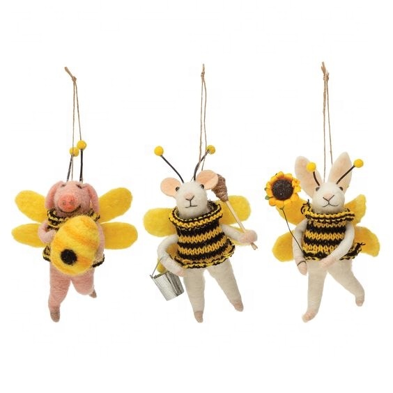 Handmade Needle Felt Wool Mouse Ornament for Baby Home & Christmas Easter Holiday Decor Hanging Decorations