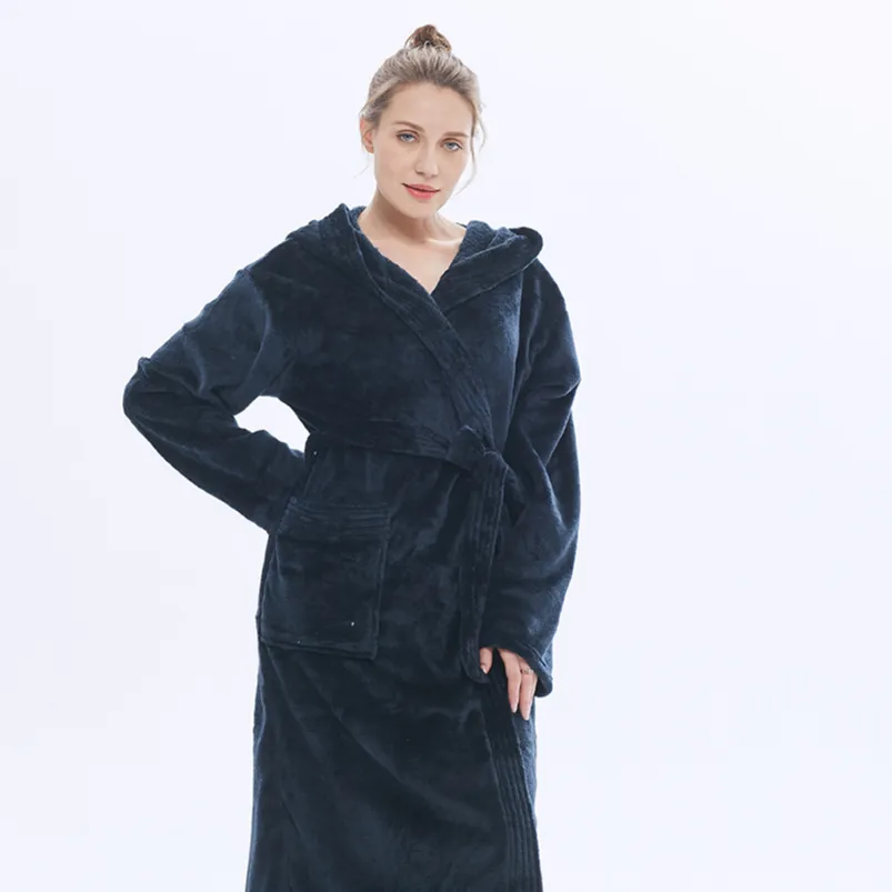 Factory Best Price Plus Size Women Fleece Hooded Bathrobe Plush Long Robe Girls Sleepwear Dressing Gown For Ladies
