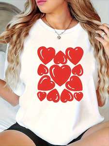 T-shirt da donna con motivo a cuore Carbn Activado, girocollo, manica corta, vestibilità ampia, casual, comoda maglietta in jersey per tutte le stagioni - Product Image 3