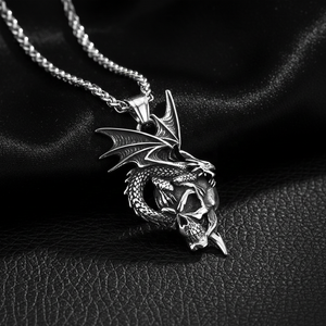 Collares con Colgantes de Joyería de Acero Inoxidable Personalizados, Colgante de Calavera de Dragón Alado Gótico, Collar Vikingo de Fantasía Vintage para Hombre - Product Image 1