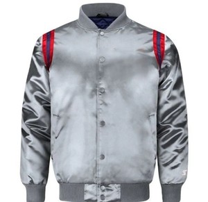 Men's <b>Silver</b> Varsity <b>Jacket</b> Regular Sleeve Turn-down Collar Autumn Wear Solid Color Button Closure - Product Image 5