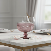 Diamant-geëmbosseerde retro reliëf dessertkom met voet van sodakalkglas, 374ml, gekleurd glas, vaatwasserbestendig, ijsbeker