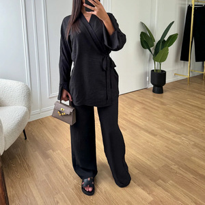 Zifeng OEM <span class=keywords><strong>alla</strong></span> moda Dubai Top turco con lacci e <span class=keywords><strong>pantaloni</strong></span> larghi Set in due pezzi - Product Image 2