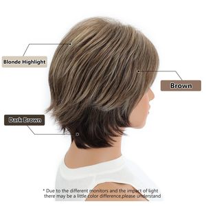 Parrucche Corte HD in Sette Colori con Frangia, Marrone Scuro Misto Biondo per Donne, Fibra Sintetica Liscia Senza Pizzo, Personalizzabile - Product Image 6