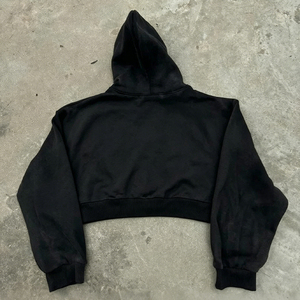 Hoodie personnalisé en gros 100% Coton de luxe, sans cordon, coupe carrée, grammage lourd, oversize, avec impression de lettres et impression en relief, coupe courte - Product Image 4