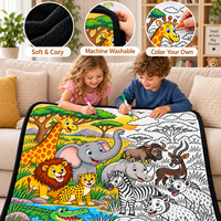 Couverture à colorier tendance motif animaux de la savane, semi-colorée, à faire soi-même, avec 24 marqueurs acryliques pour canapé, chambre et maison