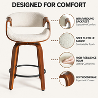 Tabouret de bar pivotant en tissu chenille de 25 pouces pour îlot de cuisine, chaise de comptoir, vente en gros