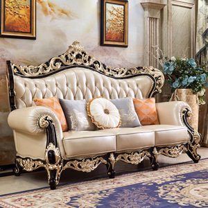 Exclusivo Juego de Sofás de Cuero Genuino Europeo, Cama Cómoda de Madera Maciza y Cuero Vacuno para Sala de Estar, Muebles para Hoteles - Product Image 2