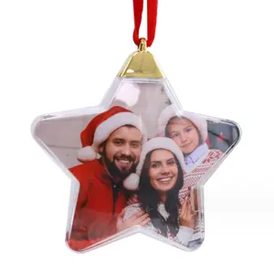 Xmas Tree Ornaments Photo Frame Pendant Heart Round Transparent Christmas Ball