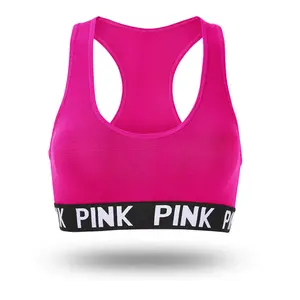 High Quality Seamless Crop Top Low Back Chest English Letter PINK Elastic Sports Bra Female Crop Removable Padded Camisole