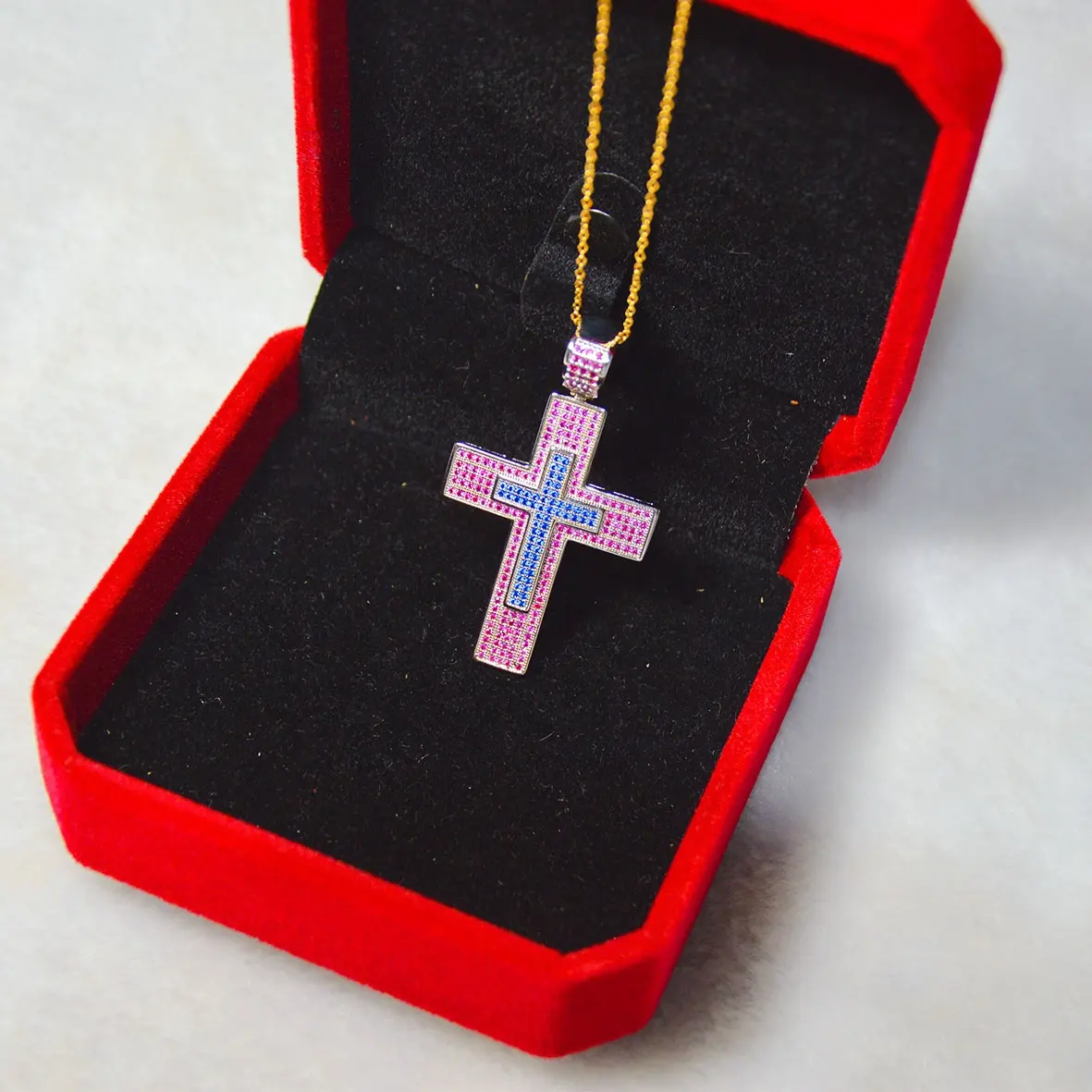 Wholesale 18k Gold/Silver Plated Simple Turquoise Cross Pendant Choker Necklace Simple Tiny Necklace For Women Girls