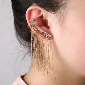 Gancho para colgar en la oreja, cadena larga Punk, color dorado y plateado, joyería para mujer