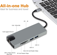 Hub USB Tipo C de Aluminio con 8 Puertos, Lector de Tarjetas SD y TF, HDTV, J45, VGA, PD, Tarjeta de Red Gigabit, Adaptador USB 3.0
