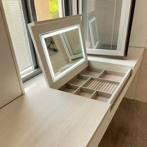New Hidden Flip-Up Solid Pine Wood Modern European <strong>Vanity</strong> <strong>Table</strong> Multi-Functional Customizable <strong>Vanity</strong> Desk Makeup Lighted <strong>Mirror</strong> - Product Image 1