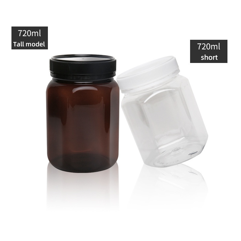 Food Grade plastic honey sauce Bottle with tampered Lids Caps Customize Hexagonal PET Honey Jars