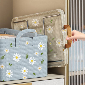 Clothing Organizer <b>Storage</b> Box Rectangle Blue Daisy Pattern Foldable Fabric With Steel Frame For <b>Clothes</b> And Trousers - Product Image 3