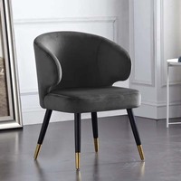 Chaises de salle à manger nordiques à pieds noirs, chaises de restaurant en velours gris moderne, chaises rembourrées en velours avec accoudoirs