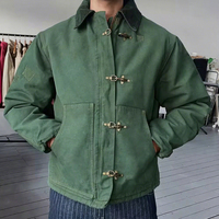 Chaqueta de Trabajo TOPSHOW Personalizada con Hebilla de Bombero, Cierre de Mosquetón, Lavado Ácido, Estilo Desgastado, Lona de Algodón, para Carpintero