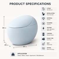 Toilette intelligente en forme d'œuf avec bidet intégré, capteur radar, ouverture automatique du couvercle et stérilisation UVC