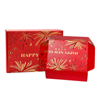 Boîte à courrier du Nouvel An avec motif de feux d'artifice rouges personnalisés, carton pliable imprimé festif pour l'emballage de cadeaux du Festival du Printemps