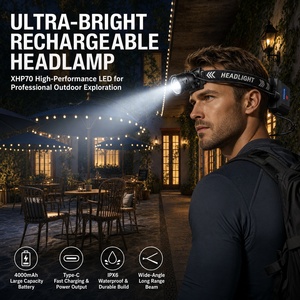 Lampe frontale LED super lumineuse <span class=keywords><strong>1000</strong></span> lumens P70, zoomable, rechargeable, étanche, pour le camping - Product Image 1