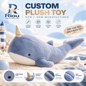 Peluche Premium Morbido e Carino Serie Oceano, Cuscino Peluche <span class=keywords><strong>Balena</strong></span> <span class=keywords><strong>Rosa</strong></span> e Narvalo Blu - Product Image 1