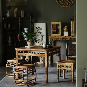 Table à thé carrée en bambou de style chinois, style Ming, meubles d'intérieur durables - Product Image 3