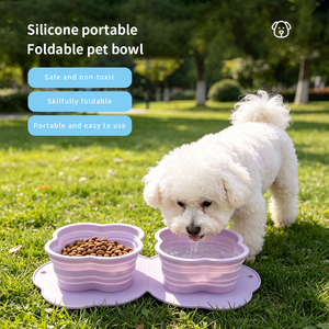 Flower Shape Collapsible Silicone Pet Bowls Double Set Pink Purple Non-Slip <b>Mat</b> Foldable Food Water Dish for Dogs <b>Cats</b> - Product Image 5