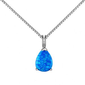 Dylam Elegant Design Women Fine Fashion Jewelry <b>Necklaces</b> S925 Silver Pear Water Drop Shape Synthetic <b>Opal</b> Pendant <b>Necklace</b> - Product Image 1