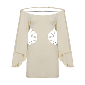 Vestido de fiesta ajustado con hombros descubiertos, mangas murciélago y cordones, estilo Y2K para mujer - Product Image 6