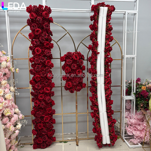 LEDA Party Event Handmade Custom Soft Fuchsia Rose Silk Flower Backdrop Natural Real Touch <b>Red</b> Flower <b>Runner</b> for Wedding - Product Image 2