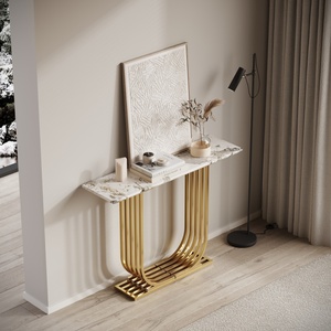 Modern Accent <b>Table</b> 43.3 Inch <b>Marble</b> <b>Top</b> Console <b>Table</b> Living Room Sofa <b>Side</b> Narrow Design - Product Image 2
