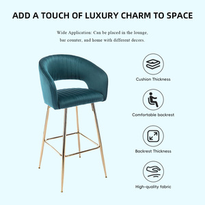 Tufted bọc truy cập ghế hiện đại Teal nhung thanh phân với chân vàng và chỗ để chân - Product Image 4