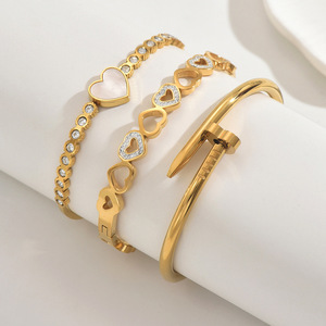 18K <strong>Gold</strong> Plated Stainless Steel <strong>Bracelet</strong> for Women Secure Clasp with Mother of <strong>Pearl</strong> and Zircon Accents Fashionable Bangles - Product Image 3