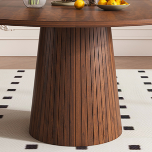 47 Inch Round Wooden Dining <b>Table</b> for 4 Modern Farmhouse Design Eco-Friendly & Durable Hotel Use with Wood Strip Base - Product Image 6