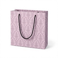 Maßgefertigte Lila Damast Geschenktüte Vintage Blumenmuster Einkaufstasche mit Schwarzem Seilgriff Goldfolie