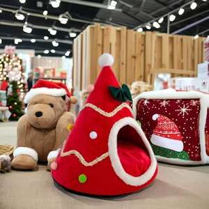 Lit pour chat en forme de sapin de Noël, <span class=keywords><strong>maison</strong></span> pour chien d'intérieur, tente igloo portable verte pour animaux de compagnie, niche pour chatons et petits animaux - Product Image 6