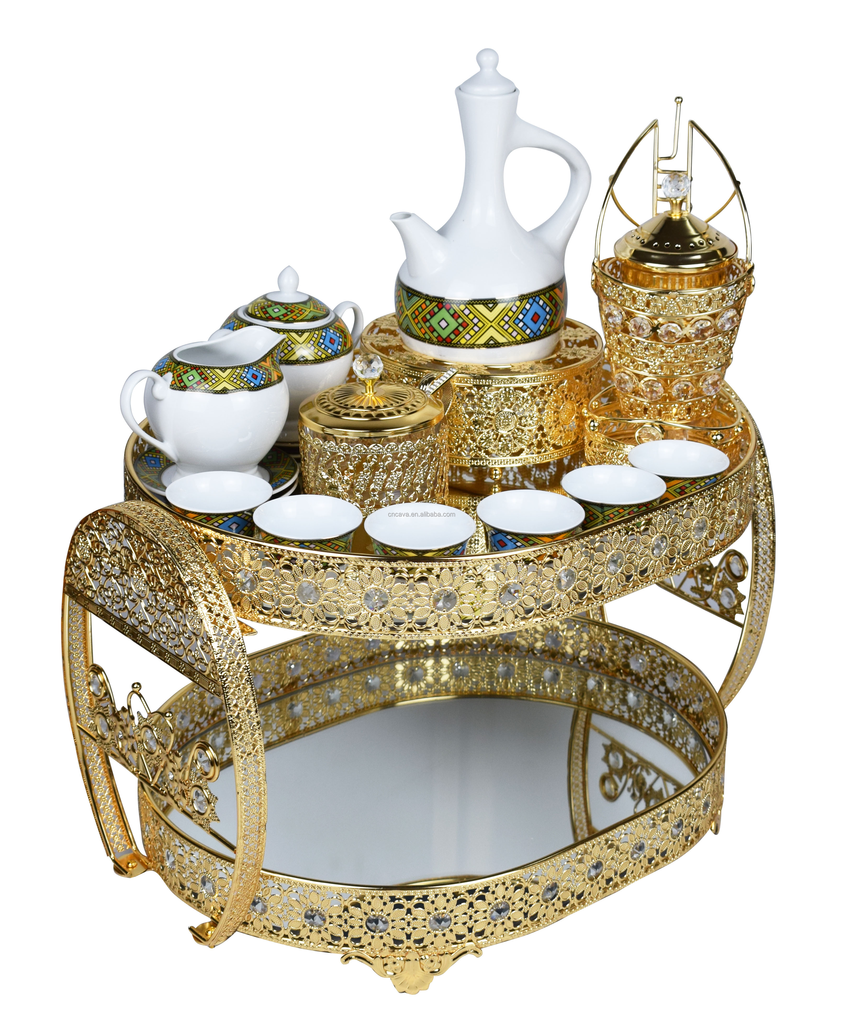 CNCAVA Arabic Traditional Gold Plate Ethiopian Coffee Set