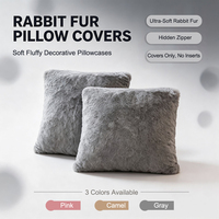 Housse de coussin en fausse fourrure de lapin, douce et moelleuse, décorative, carrée, avec fermeture éclair dissimulée, pour canapé-lit, gris