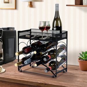 8-bottle countertop wine rack, metal desktop wine rack, wine rack with tray, adjustable for home kitchen countertop dining room. - Product Image 2