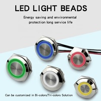 Interruptor de Botón Pulsador Metálico OEM de 19 mm, Ultracorto, con Micro Anillo LED, 3-6 V, Momentáneo, 1NO, Protección IP65, Carcasa Negra