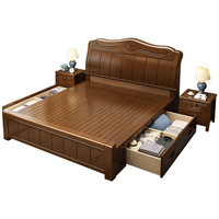 Lit simple 1,5 m en chêne massif, design moderne, ensemble chambre d'hôtel avec coffre de rangement haut, tailles personnalisables, vente en gros pour mariages et hôtels