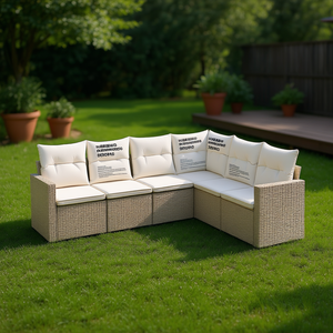 Conjunto de Sofás de Jardín Beige de 6 Plazas, Muebles de Ratán para Exteriores Resistentes a la Intemperie, Diseño Contemporáneo - Product Image 2