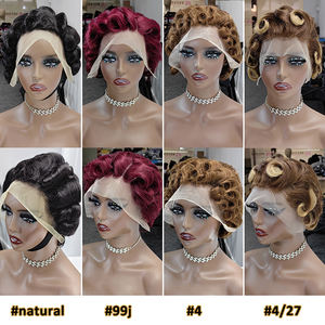 Vente en gros Perruques courtes frisées brutes avec lacet frontal brut noir sans colle pour femmes Perruque Deep Wave Straight Vente en gros pas cher - Product Image 1